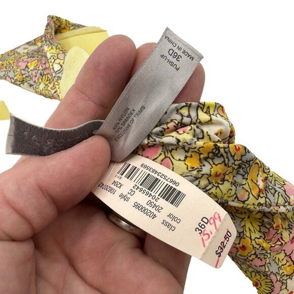 Vintage Victorias Secret Yellow Floral Underwire Push-up Bra Size 36D - Picture 6 of 7